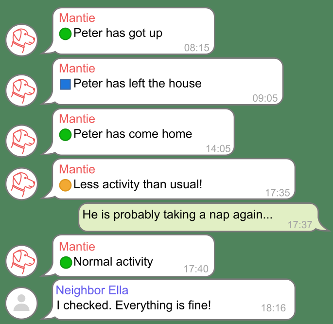 Caregivers coordinate via chat messages