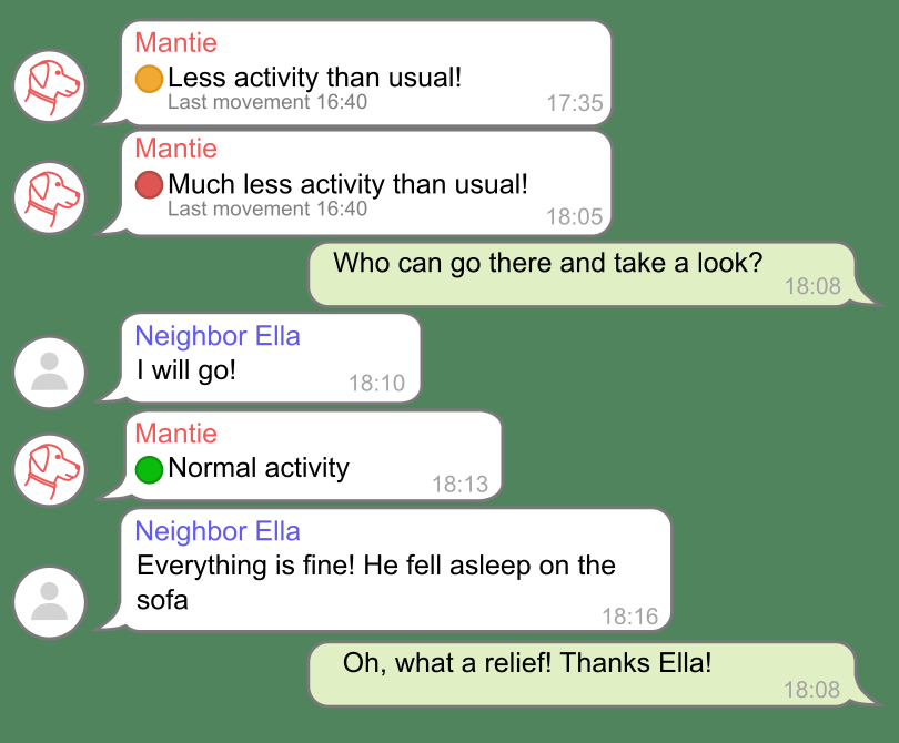 Caregivers receive chat messages and take action